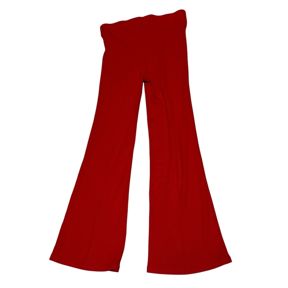 DONNI Red Ribbed Flare Ankle Pants Women's M High Rise Pull On USA Made - Picture 11 of 12